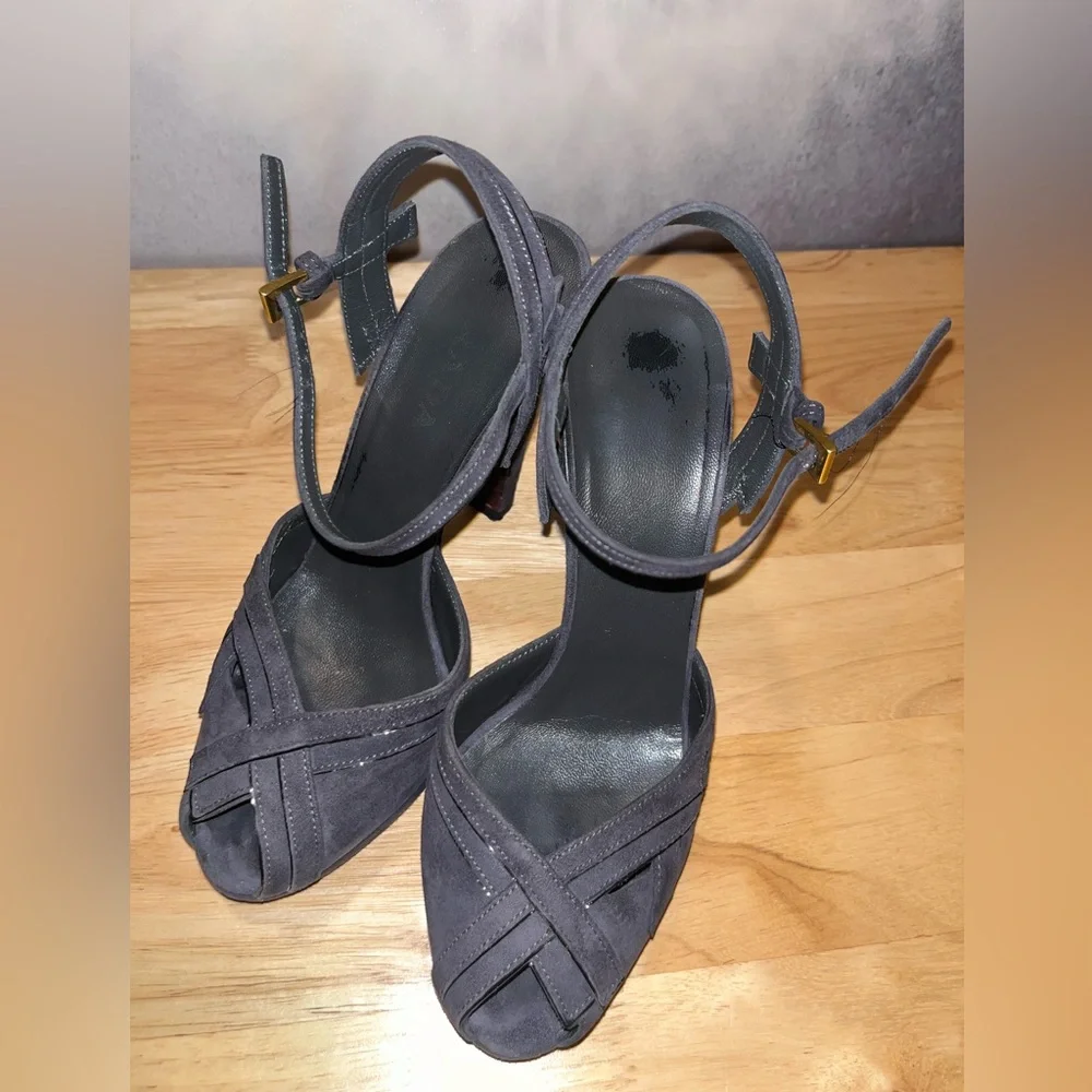 Prada Gray Leather Heels Sz 36 Women's Suede - Picture 3 of 8